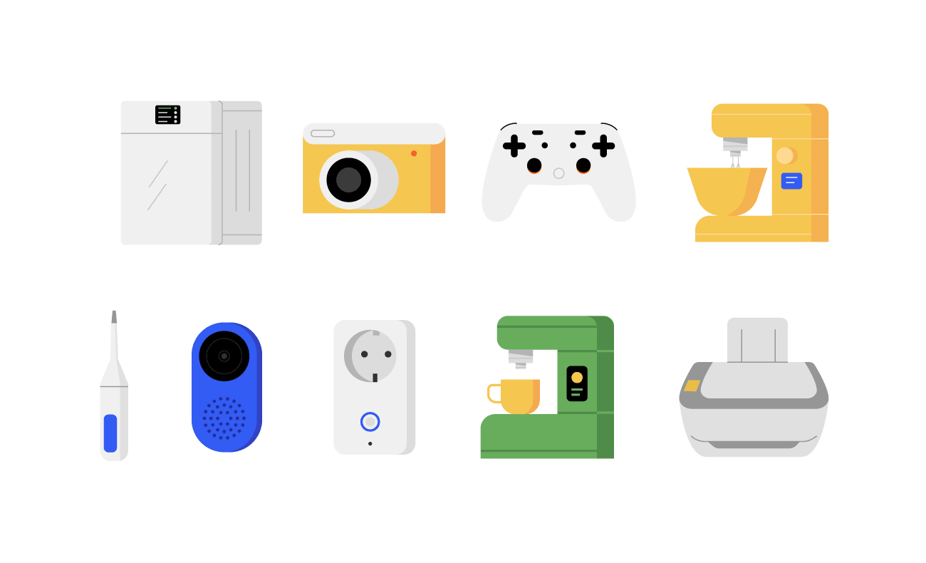 set of minimalist illustrations of gadgets and home appliances