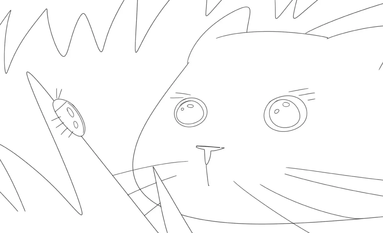 storyboard sketch of the cat watching bug climbing the flower